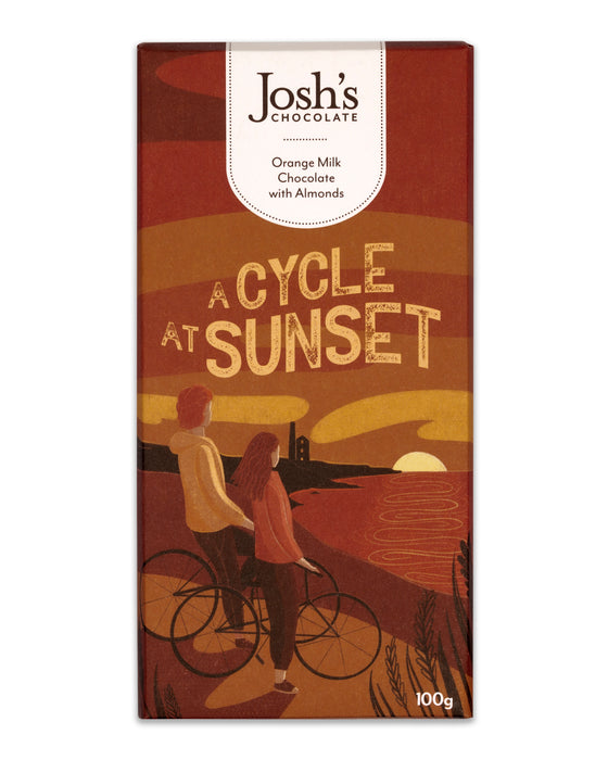Josh's Chocolate A Cycle At Sunset Orange With Roasted Almonds Milk Chocolate Bar SORT DATE BBE: 15.12.25
