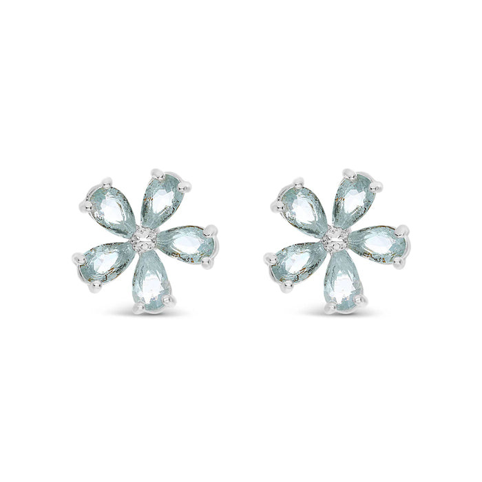 Park Lane White Stones Flower Petal Silver Earrings