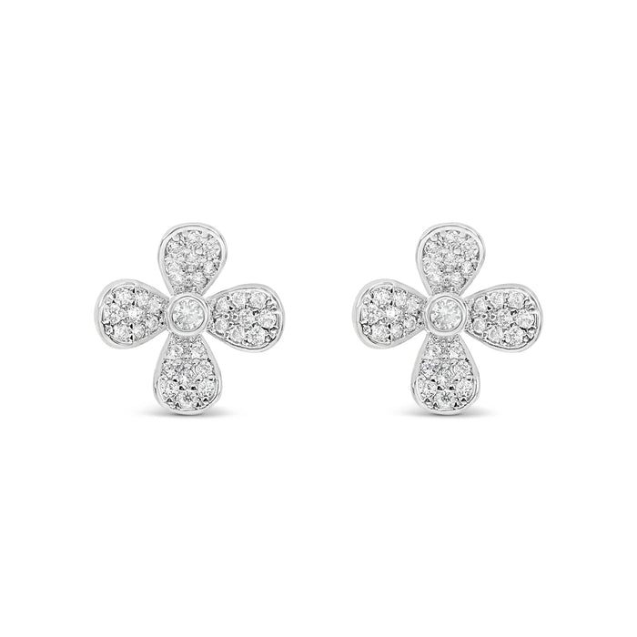 Park Lane White Stones Flower Petal Silver Plated Earrings