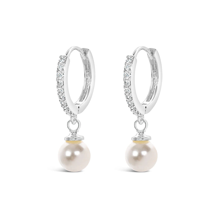 Park Lane White Stone And Glass Pearl Silver Plated Hoop Earrings