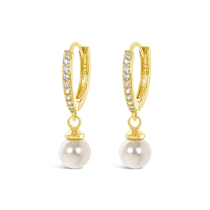 Park Lane White Stone And Glass Pearl Gold Plated Hoop Earrings