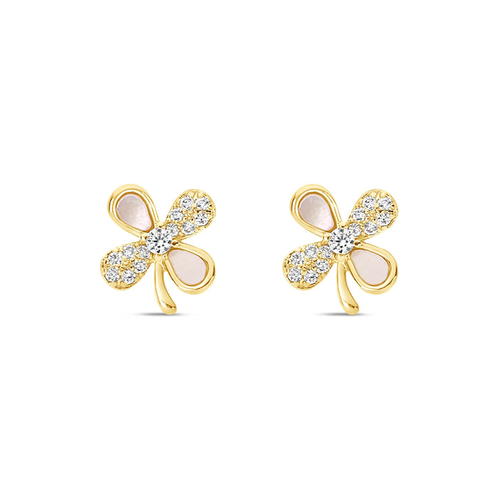 Park Lane Gold Plated Stud Earrings with Mother of Pearl and CZ Stones