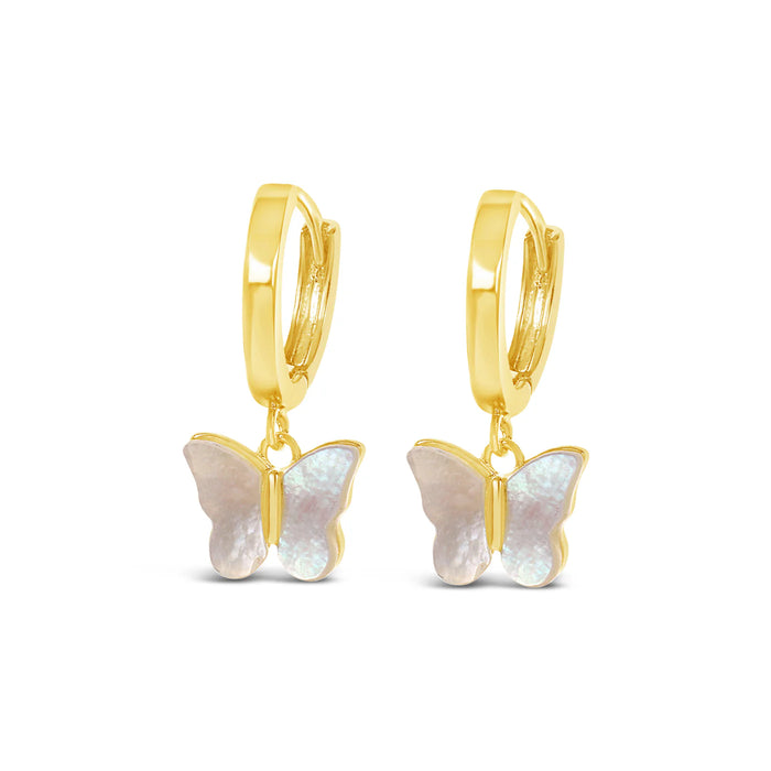 Park Lane Gold Plated Mother Of Pearl Butterfly Hoop Earrings