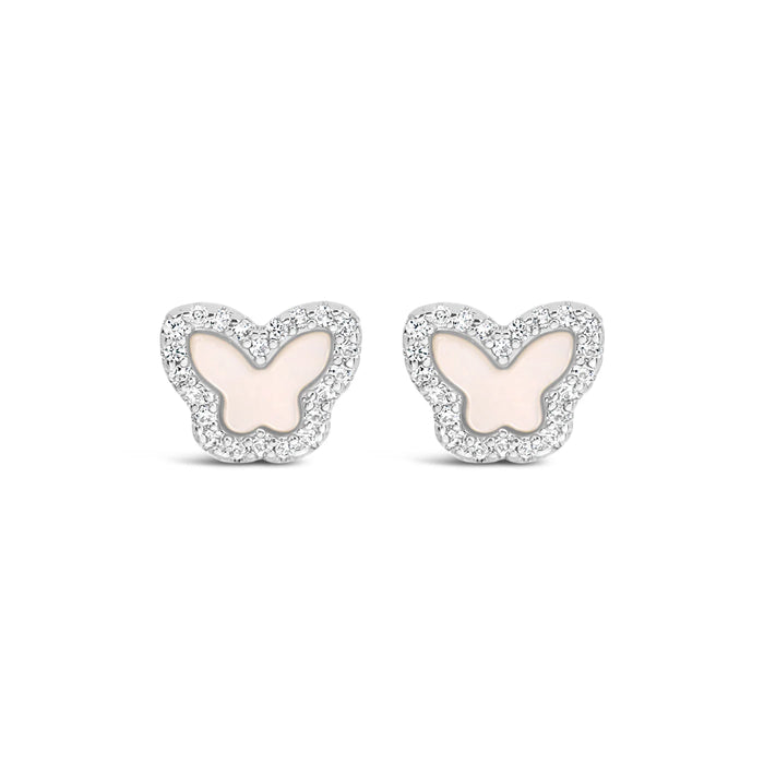 Park Lane Silver Plated Mother Of Pearl And Cubic Zirconia Butterfly Shaped Stud Earrings