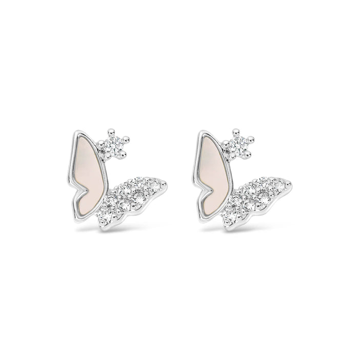 Park Lane Silver Plated Pearl And Cubic Zirconia Butterfly Shaped Stud Earrings