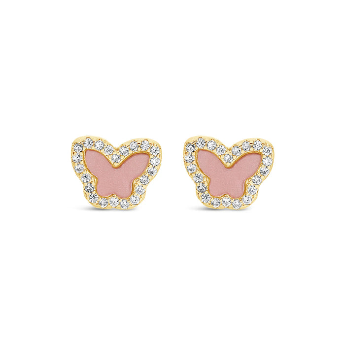 Park Lane Gold Plated Mother Of Pearl And Cubic Zirconia Butterfly Shaped Stud Earrings