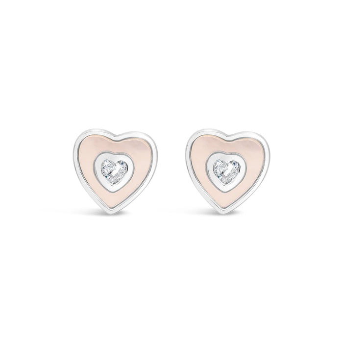 Park Lane Silver Plated Mother of pearl And Cubic Zirconia Heart Shaped Stud Earrings
