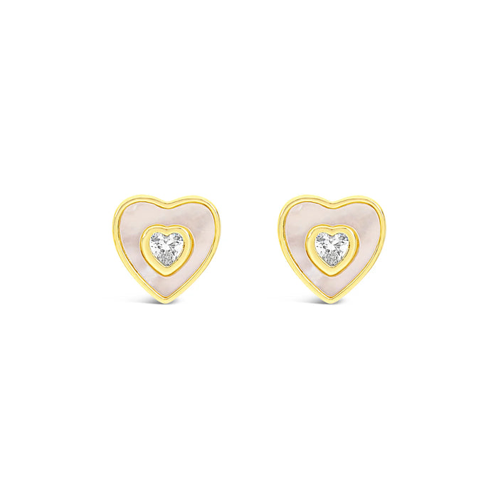 Park Lane Gold Plated Mother Of Pearl And Cubic Zirconia Heart Shaped Stud Earrings