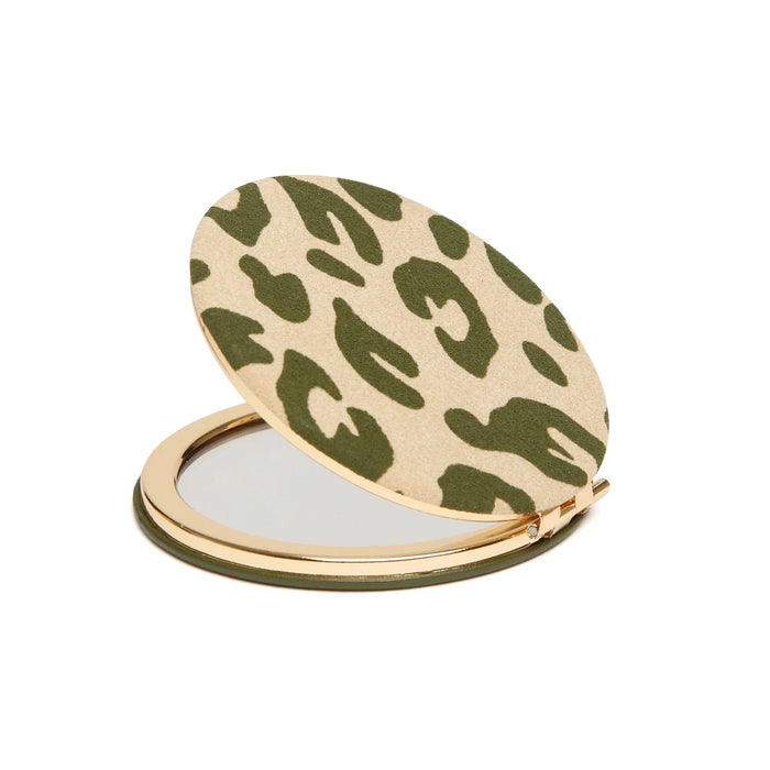 Alice Wheeler Olive Leopard Round Compact Mirror
