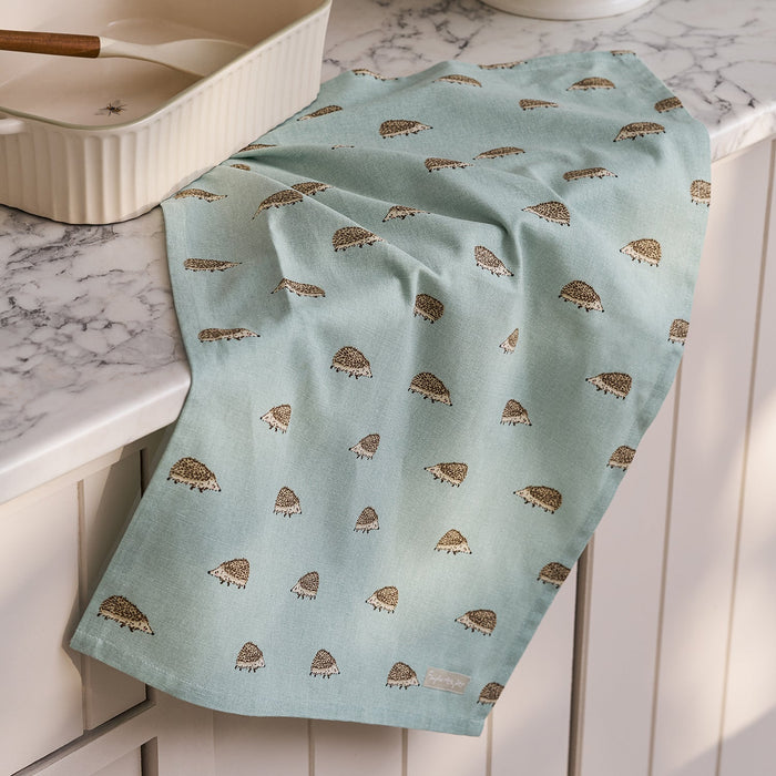 Sophie Allport Hedgehogs Pale Green Tea Towel