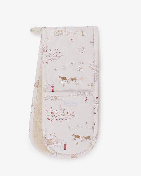 Sophie Allport Printed Binding Snowy Village Double Oven Glove