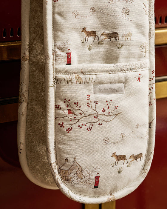 Sophie Allport Printed Binding Snowy Village Double Oven Glove