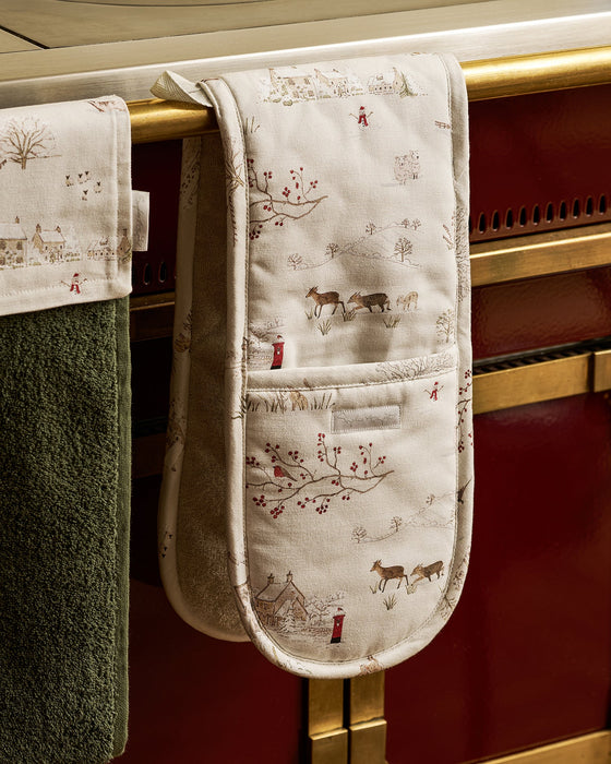 Sophie Allport Printed Binding Snowy Village Double Oven Glove
