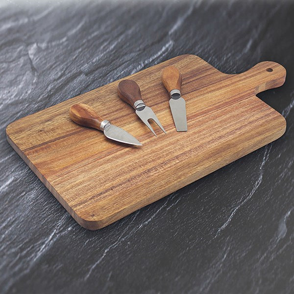 Acacia Cheese Board & 3 Knives Set Oblong