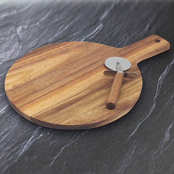 Acacia Pizza Board & Cutter Set