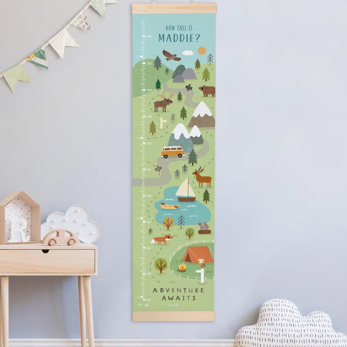 James Ellis Adventure Awaits Canvas and Wooden Height Chart