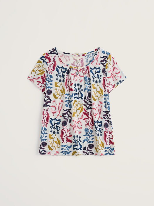 Seaslat Women's Appletree Keyhole Detail T-Shirt In Inky Botanical Chalk