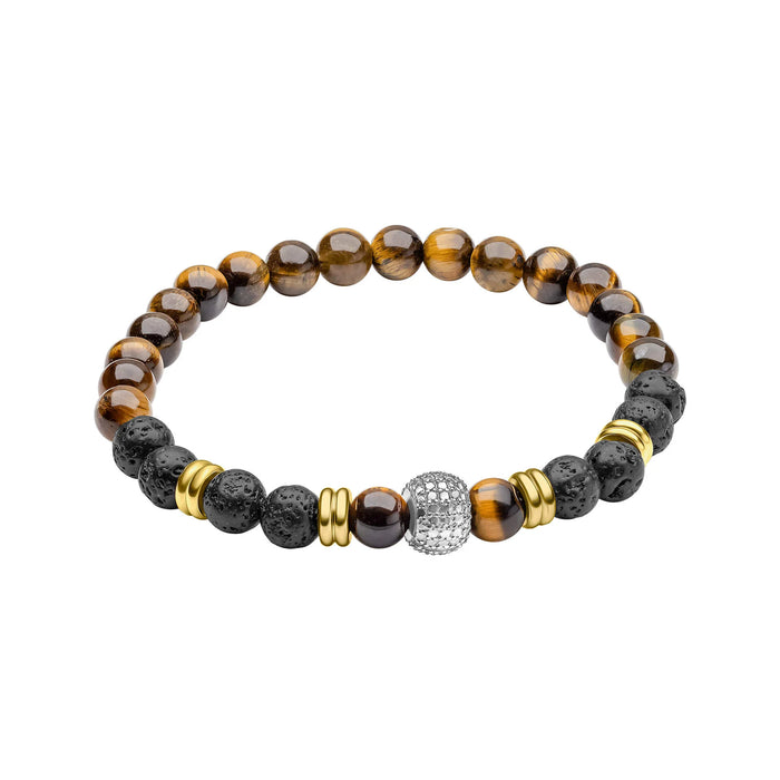 Fred Bennett Smaller Fit Lava Bead Bracelet Gold/Yellow Tiger Eye