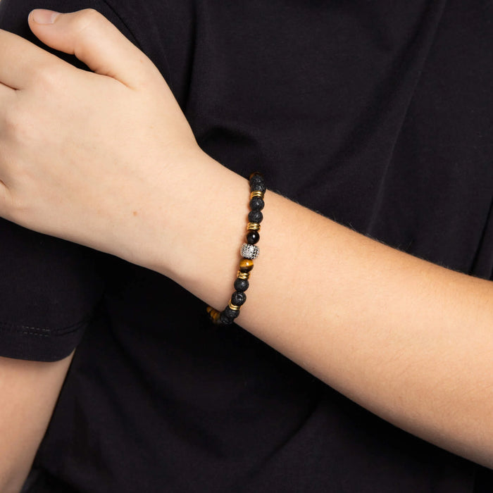 Fred Bennett Smaller Fit Lava Bead Bracelet Gold/Yellow Tiger Eye