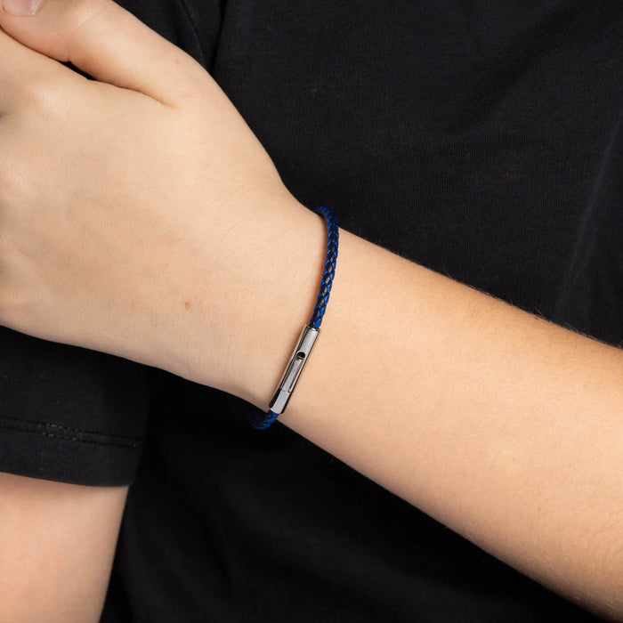 Fred Bennett Smaller Fit Leather Woven Bracelet Blue