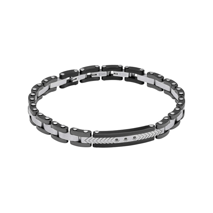 Fred Bennett Stainless Steel and Ceramic Link Bracelet with Black CZ Detail