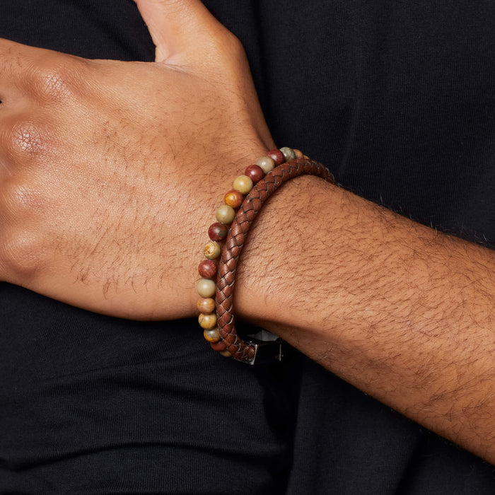 Fred Bennett Brown Leather and Red Turquoise Bracelet