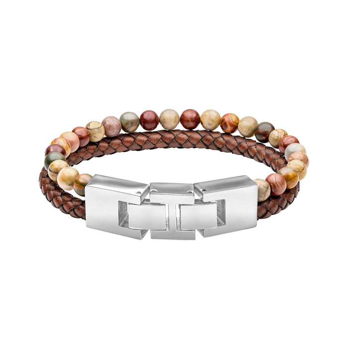 Fred Bennett Brown Leather and Red Turquoise Bracelet