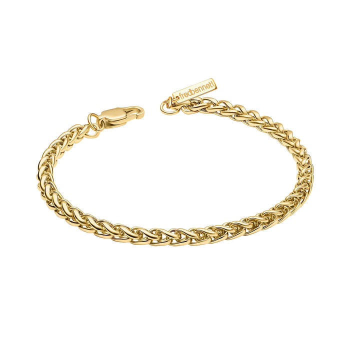 Fred Bennett Smaller Fit Stainless Steel Wheat Chain Gold Plated Bracelet