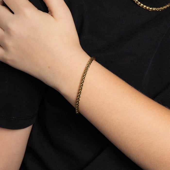 Fred Bennett Smaller Fit Stainless Steel Wheat Chain Gold Plated Bracelet