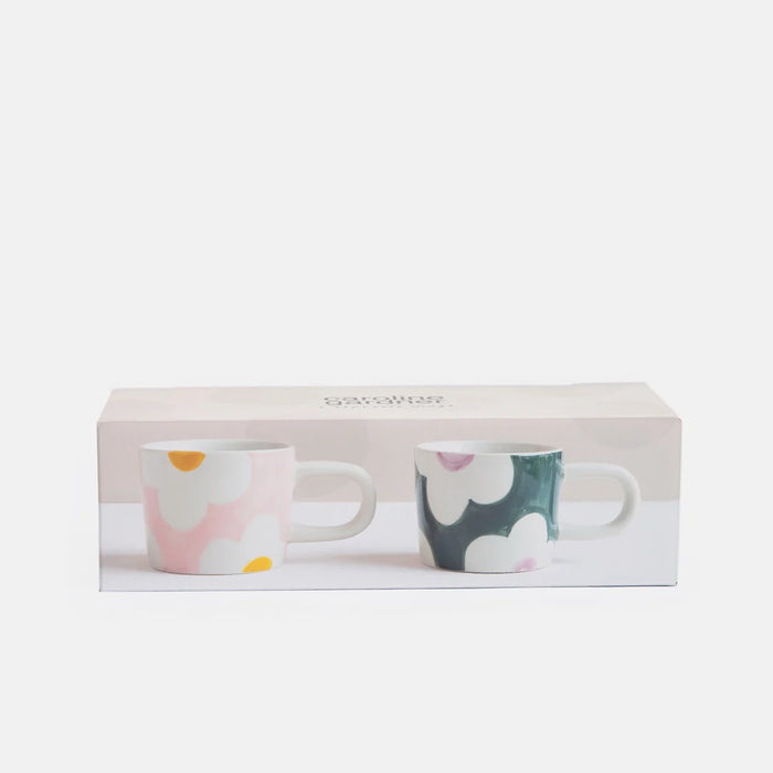 Caroline Gardner Pink/Green Flower Set of 2 Espresso Cups