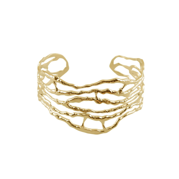 White Leaf Misshape Twisted Branches Cuff 14kt Gold Plate