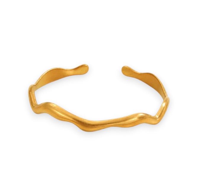 White Leaf Wave Gold Bangle