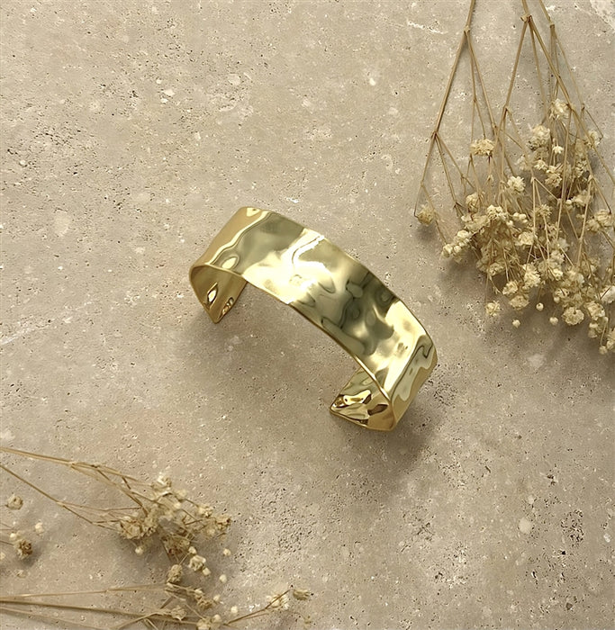 White Leaf Misshape Bangle 18kt Gold Plate