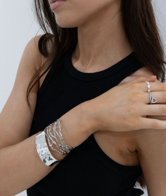 White Leaf Misshape Bangle Sterling Silver