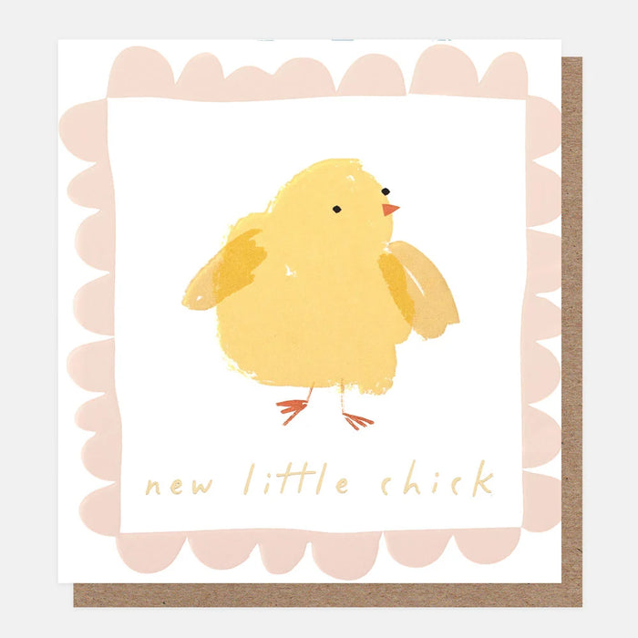 Caroline Gardner Yellow Chick In Pink Border New Baby Card