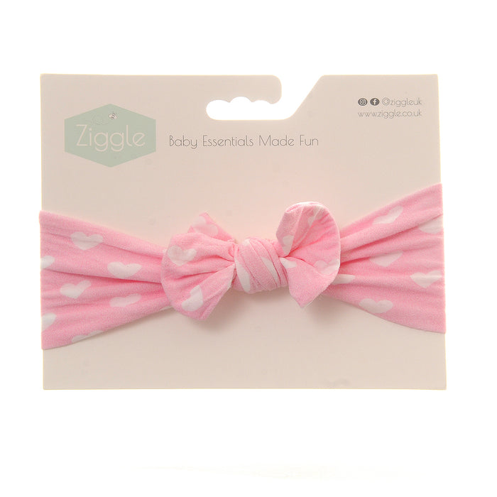 Ziggle Pink and White Hearts Print Bow Turban Headband