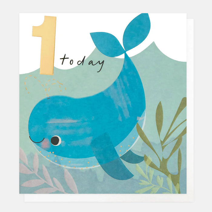 Caroline Gardner Blue Whale 1st Birthday Card