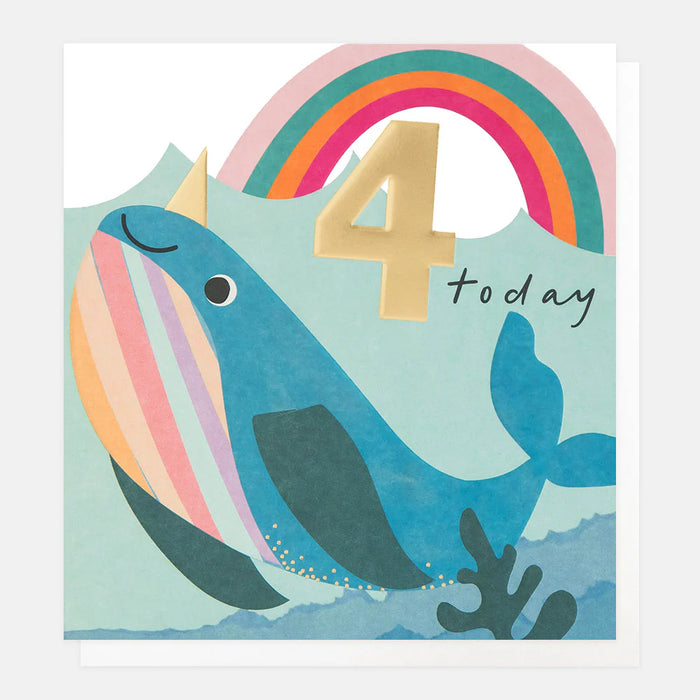 Caroline Gardner Narwhal and Rainbow 4th Birthday Card