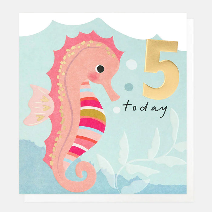 Caroline Gardner Pink Seahorse 5th Birthday Card