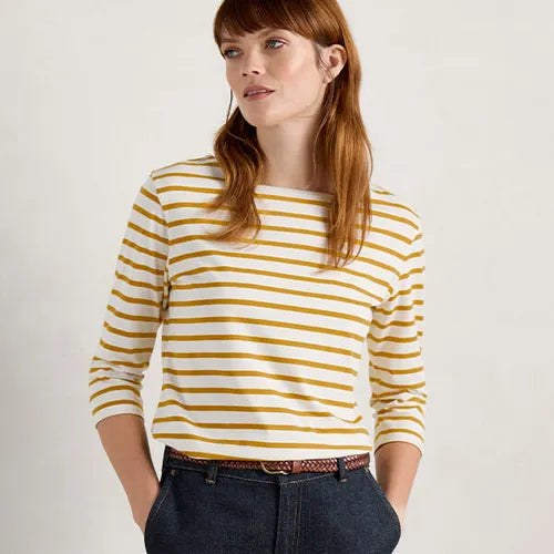 Seasalt Women's Sailor Top In Breton Chalk Dark Dijon
