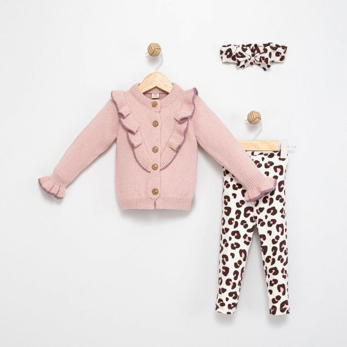 Babymy Dusky Pink Leopard Knit set