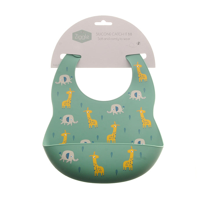 Ziggle Catch It Silicone Bib Giraffe and Elephant