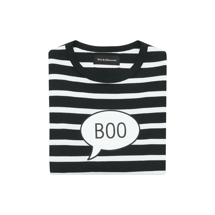 Bob & Blossom Black & White Breton Striped 'Boo' T Shirt