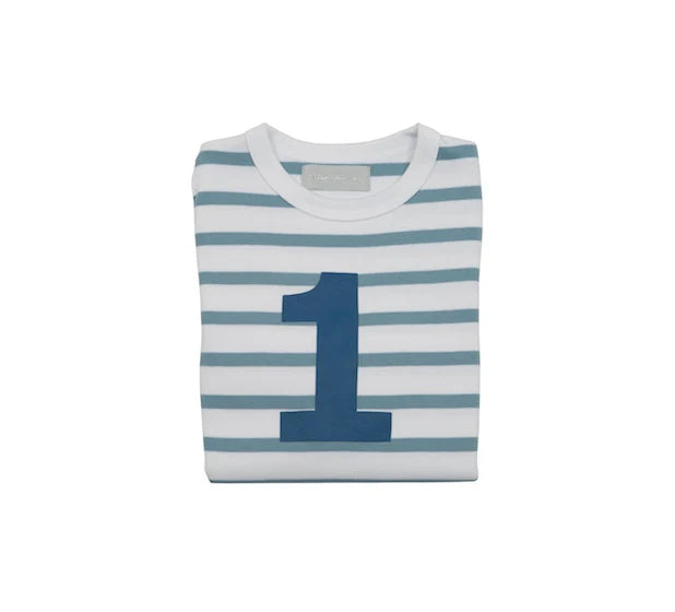 Bob & Blossom Number 1 T-shirt Blue & White Striped