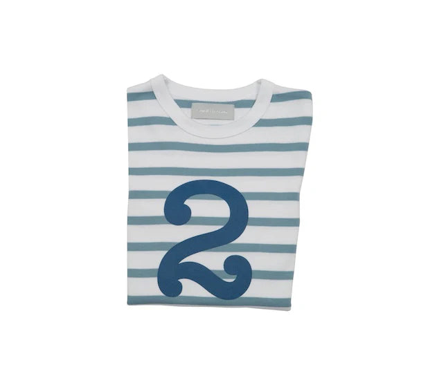 Bob & Blossom Number 2 T-shirt Blue & White Striped