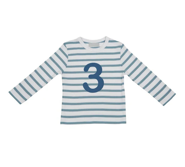 Bob & Blossom Number 3 T-shirt Blue & White Striped