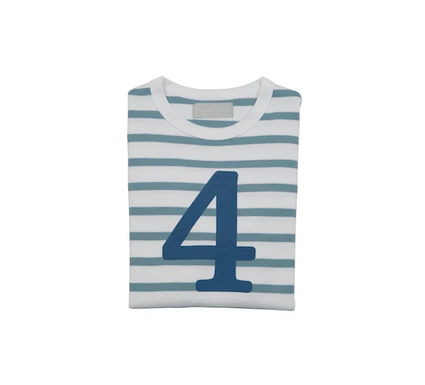 Bob & Blossom Number 4 T-shirt Blue & White Striped