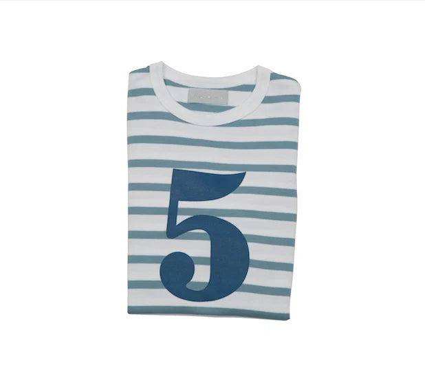 Bob & Blossom Number 5 T-shirt Blue & White Striped