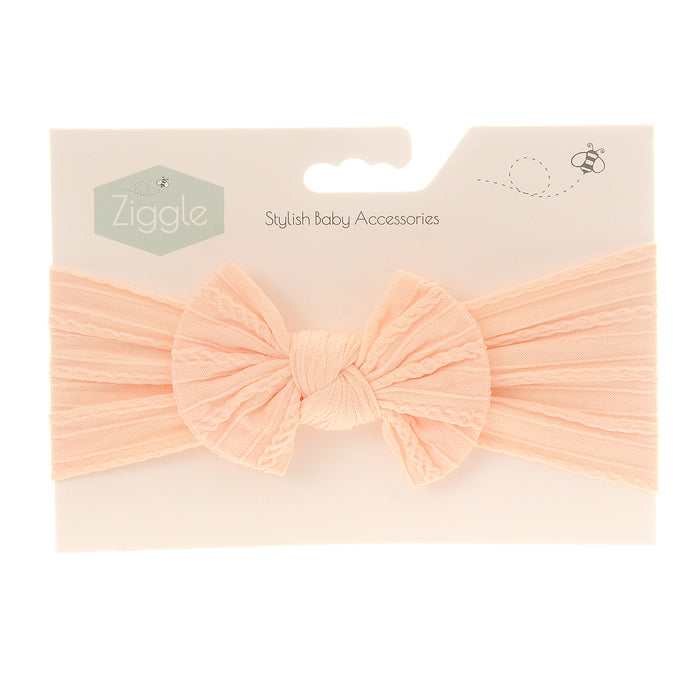 Ziggle Soft Peach Top Bow Turban Headband