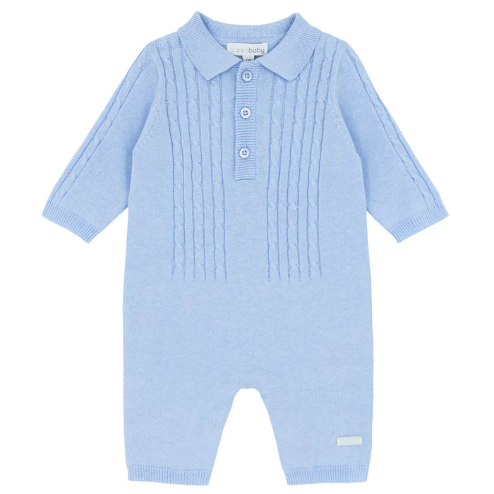 Blues Baby Boys Cable Knit Buttoned Romper Blue